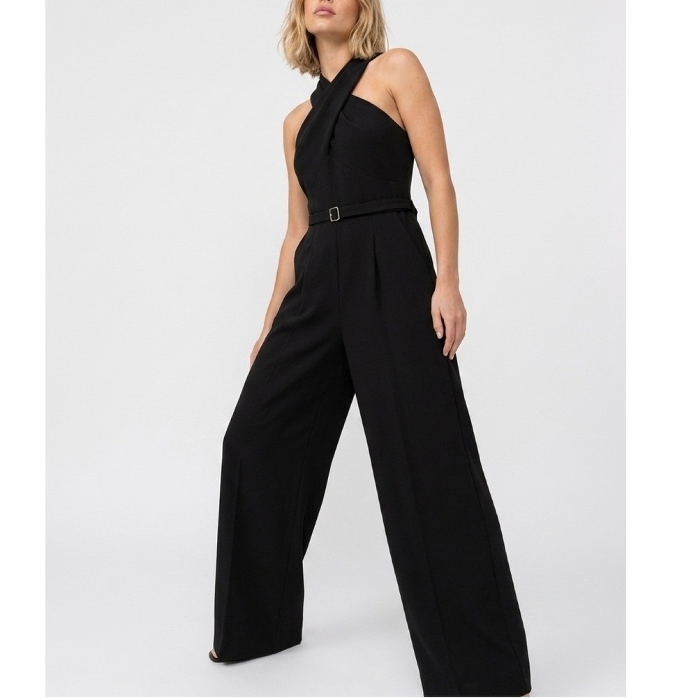 BNWT MANGO Modern Luxe Cross-Over Neckline Jumpsuit, Black, Size 4